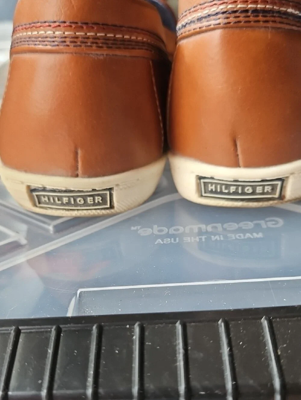 Men's Tommy Hilfiger Tan Leather Slip-On Loafers with Navy Detail